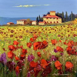 Il Campo di Scarlatto e Oro by Bruno Tinucci - Original Painting on Stretched Canvas sized 20x20 inches. Available from Whitewall Galleries